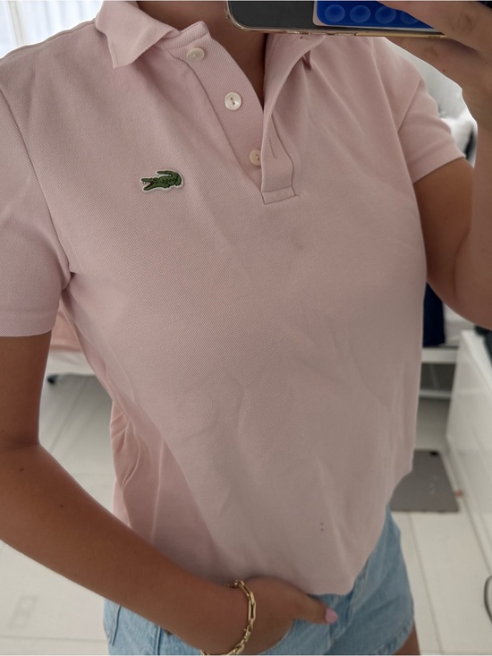 Lacoste Tops - Lacoste Pale Pink Polo with Green Croc Logo
